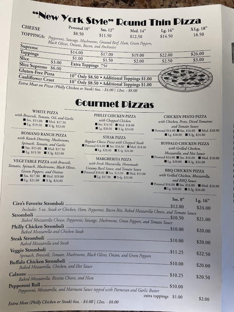Ciro's Italian Family Restaurant Menu image 1