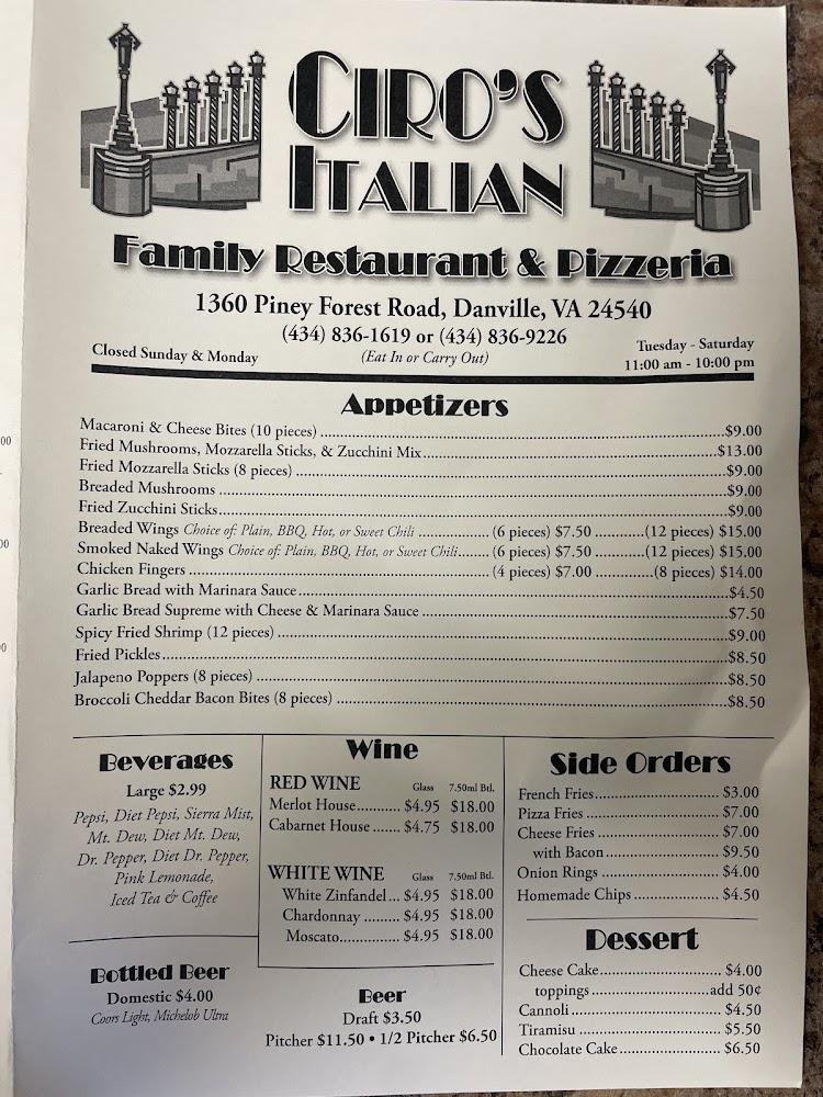 Ciro's Italian Family Restaurant Menu image 4